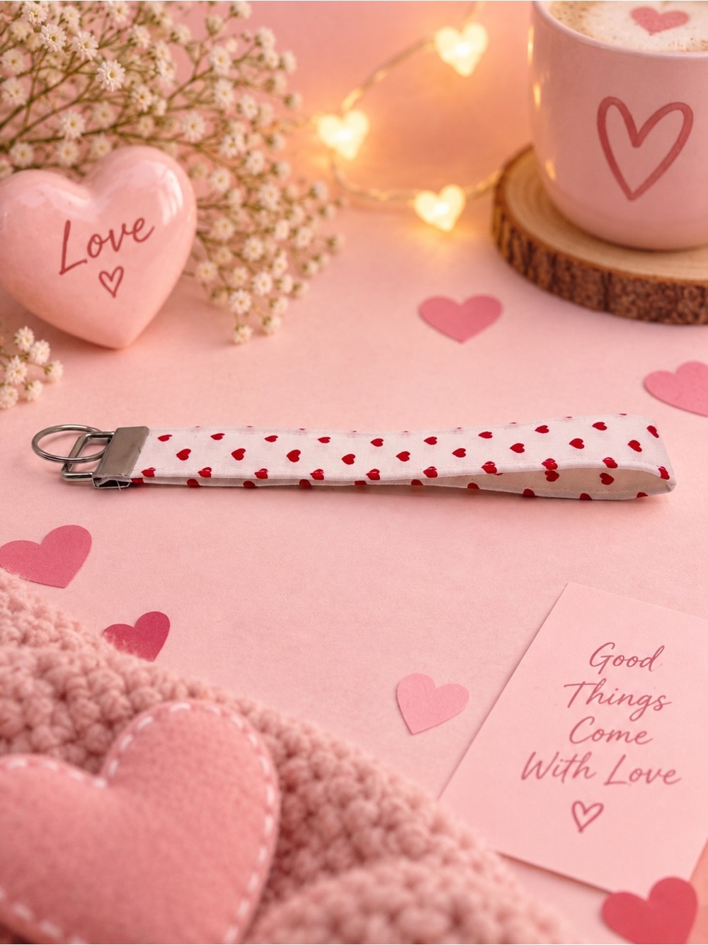 Hearts Keychain Wristlet